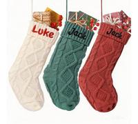 Bemaystar Personalised Christmas Stockings with Names- 18” Large Knitted Embroidered Customized Stocking, Christmas Decor for Fireplace & Xmas Tree, Ideal Xmas Gifts for Kids,Family-1Pack