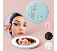 Bemaystar Personalised Compact Mirror with Light - Gifts for Women, Custom Compact Mirror with Birth Flower&Name, 10x/1x Magnification,2-Sided,Portable LED Travel Mirror for Purse Pocket, Custom Gifts