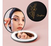 Bemaystar Personalised Compact Mirror with Light - Gifts for Women, Custom Mirror with Birth Flower&Name, 1x/10x Magnification, 2-Sided, Portable LED Travel Mirror for Purse Pocket, Custom Gifts `