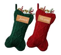 Bemaystar Personalised Dog Christmas Stocking, Custom Dog Bone Stocking Large 16.5 Inch with UV Print,Knit Christmas Stockings with Names, Xmas Dog for Family Kids-Set of 2
