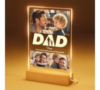 Bemaystar Personalised Fathers day Gift for Dad - Personalised Birthday Gifts for Father, Customised Photo Gifts with Night Light for Dad Mum Friend, Bedroom Decor for Desk Tabletop Shelf, 3 Photos