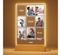 Bemaystar Personalised Father's Day Gifts for Dad: Customised Text Night Light with Picture Frame, Dad Gifts from Daughter Son Wife