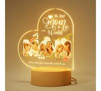 Bemaystar Personalised Mothers Day Gift for Mom - Customised Heart Photo Frame with Night Light for Mom, Personalised Birthday Gifts from Daughter Son Husband, Bedroom Decor for Desk Tabletop Shelf