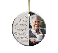 Bemaystar Personalised Photo Memorial Bauble - Ceramic Ornaments Plaque Memorial Christmas Ornament Remembrance Funeral Memorial Gifts Custom Christmas Bauble for Loss of Loved One Tree Decoration