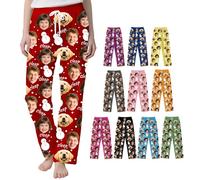 Bemaystar Personalised Pyjama Pants With 3 Photos - Custom Face Pajama Bottoms Personalised Christmas Gifts for Lover Men Women S-2XL-Snowman