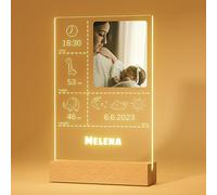Bemaystar Personalized Baby Gifts - Baby Announcement Sign Night Light, Newborn Memorial Night Light, Baby Birth Stat Acrylic Plaque, Gift for Newborn, Customize Photo/Name/Time/Weight/Height/Date