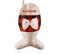 Bemaystar Personalized Cat Christmas Stocking - Buffalo Plaid Fish Christmas Stockings Custom Pet Christmas Stocking Embroidered Hanging Socks with Bow for Holiday Christmas Decoration,15"x9"Burlap