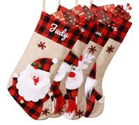 Bemaystar Personalized Christmas Stockings - 18'' Custom Christmas Stockings with Names, Embroidery Burlap Plaid Xmas Stockings Personalized Decoration Gifts for Family Kids Christmas Holiday Party