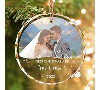 Bemaystar Personalized First Christmas Married Bauble 2025 - Custom Photo Christmas Ornaments, Mr & Mrs Hanging Acrylic Xmas Baubles, Customised Bride and Groom Wedding Gift for New Couple