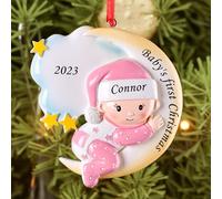 Bemaystar-Pink Personalised Babys First Christmas Bauble 2023 - Custom Bauble with Name, Christmas Tree Decoration, Xmas Gift for Baby Newborn Grandaughter