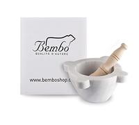 Bembo Mortar in White Carrara Marble with Pestle Made in Italy - for Pesto or Spices - Genovese Model (ø 16 cm)