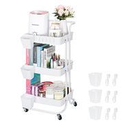 Bemece 3 Tier Trolley, Storage Trolley on Wheels with PP Draining Basket for Kitchen Bathroom Laundry and Office(white)