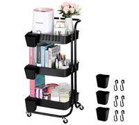 Bemece 3 Tier Trolley, Storage Trolley on Wheels with PP Draining Basket for Kitchen Bathroom Laundry and Office(Black)
