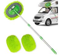 Bemece Car Wash Brush Kit with 43.3" Telescopic Handle, Car Washing Brush with 2 in 1 Chenille Microfiber Mop Heads for Cleaning Truck, Caravan, Scratch Free(1 Car Wash Brush,1 Replacement Cloth Head)