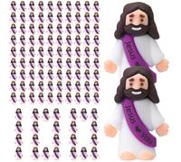 Bememo 100 Pcs Little Jesus Figures Jesus Loves You Original Design Rubber Pocket Toys Little Figures to Hide and Seek Sunday School Religious Party Share Gifts(Purple)