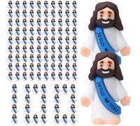 Bememo 100 Pcs Little Jesus Figures Jesus Loves You Original Design Rubber Pocket Toys Little Figures to Hide and Seek Sunday School Religious Party Share Gifts(Blue)