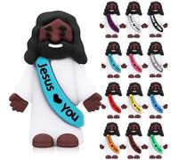 Bememo 12pcs Mini Black Jesus Loves You Figures Little Jesus Figures Bulk to Hide and Seek Religious Christian Party Favors Sunday School Church Share Gifts (Vibrant Colors)