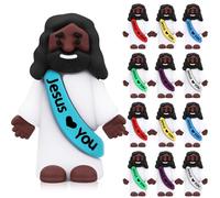 Bememo 12pcs Mini Black Jesus Loves You Figures Little Jesus Figures Bulk to Hide and Seek Religious Christian Party Favors Sunday School Church Share Gifts(Bright Colors)