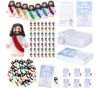 Bememo 150 Pcs 50 Set Little Jesus Figurines Bulk Jesus Love You Mini Rubber Toys Sets to Hide and Seek Religious Party Favors Sunday School Christian Baptism Gifts(Rainbow Color,Love You)