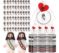 Bememo 150 Pcs Little Jesus Figures Mini Bulk Jesus Loves You Rubber Bracelets Christmas Organza Bag Card Christ Wristbands Bracelets for Sunday School Church Hide Game Religious Gift(Retro Color)