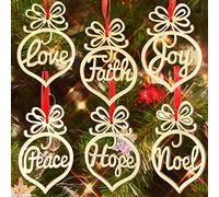 Bememo 18 Pieces Christmas Wooden Hollow Ornament Tree Decorations Wooden Hollow Letter Religious Christmas Tree Hanging Pendant Decor Xmas Holiday Hanging Crafts
