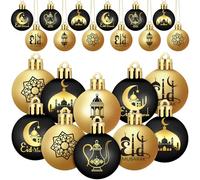 Bememo 24 Pcs Eid Ball Ornaments for Tree Eid Al Adha Decoration1.57 Inches Plastic Ramadan Hanging Ornaments Islamic Moon Star Ball Ramadan Decor for Holiday Tree Party Decoration(Black and Gold)
