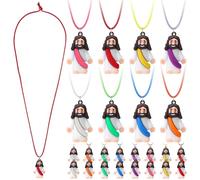 Bememo 24 Pcs Little Jesus Figures Necklaces Original Design Mini Rubber Jesus Figures to Easter Egg Hide and Seek Religious Party Favors Sunday Baptism Gifts, 8 Color