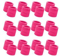 Bememo 24 Pcs Neon Wristbands for Kids End of The Year Student Gifts Bulk Tennis Wrist Sweatbands 80s Neon Youth Basketball Wrist Bands for Boys Girls 90s Glow Party School Supplies(Rose Red)