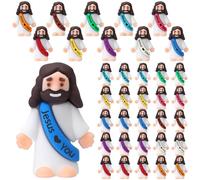 Bememo 25 Pcs Little Jesus Figures Original Design Jesus Love You Mini Rubber Toys to Hide and Seek Christmas Religious Party Favors Sunday School Baptism Gifts(Fulgent Color)