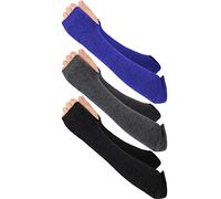Bememo 3 Pairs Winter Warm Fingerless Gloves Knitted Elbow Length Gloves Thumb Hole Arm Warmers for Women Girls (Black, Dark Grey, Blue, Medium)