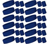 Bememo 36 Pcs Neon Sweatbands Set for Kids End of The Year Student Gifts Bulk 24 Pcs Sports Wristbands 12 Tennis Headbands Kids Sports Sweat Band (Dark Blue)