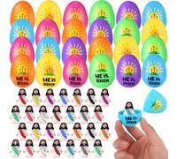 Bememo 36 Set He Is Risen Pre Filled Easter Egg with Resin Tiny Jesus Figurines Religious Eggs with Jesus for Easter Hunt Basket Stuffers Party Favor Gift