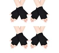 Bememo 4 Pairs Fingerless Gloves Half Finger Mittens Winter Solid Color Knitted Typing Gloves for Boys and Girls (Black)