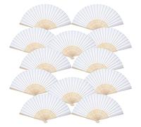 Bememo Hand Held Fans Silk Bamboo Folding Fans Handheld Folded Fan for Church Wedding Gift, Party Favors, DIY Decoration (12 Pack, White)