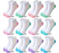 Bemeol Girls' Socks 12 Pairs Ankle Socks Girls Athletic Cotton Sports Socks Low Cut Socks for Small Large Children, 12 pairs of white (6 colours), 10-14 Jahre