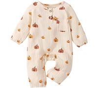 BemeUSWT 0-24 Months Baby Boys Girls Halloween Outfit My First Halloween Pumpkin Romper Bodysuit One-Piece Pajamas Toddler Kids Long Sleeve Fall Winter Clothes (Beige,6-12 Months)