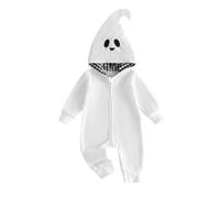 BemeUSWT Baby Boy Girl Halloween Costume Long Sleeve Pumpkin Hooded Romper Jumpsuit (Ghost White, 6-12 Months)