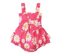 BemeUSWT Baby Girl Romper Casual Sleeveless Bow Front Floral Print Bodysuit Newborn Playsuit Summer Clothes (Red, 9-12 Months)
