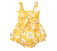 BemeUSWT Baby Girl Romper Casual Sleeveless Bow Front Floral Print Bodysuit Newborn Playsuit Summer Clothes (Yellow, 18-24 Months)
