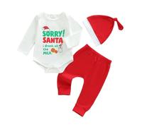 BemeUSWT My First Christmas Baby Boy Outfit Newborn Long Sleeve Romper Lights String Print Long Pants with Hat 3Pcs Cute Christmas Clothes (White, 6-9 Months)