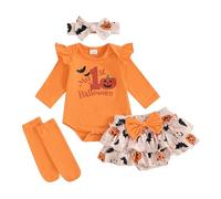 BemeUSWT My First Christmas Baby Girl Outfit Newborn Romper Xmas Tree/Santa Print Long Sleeve Bodysuit Tutu Skirt Shorts Set with Leg Warmers Headband 4PCS Cute Christams Clothes