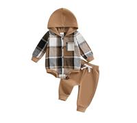 BemeUSWT Toddler Baby Boy Clothes 6 12 18 24 Months Autumn Winter Outfit Plaid Long Sleeve Shirt Tops Solid Elastic Waist Jogger Pants 2 Piece Set