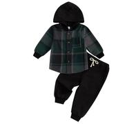 BemeUSWT Toddler Baby Boy Clothes 6 12 18 24 Months Autumn Winter Outfit Plaid Long Sleeve Shirt Tops Solid Elastic Waist Jogger Pants 2 Piece Set