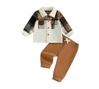 BemeUSWT Toddler Baby Boy Clothes 6 12 18 24 Months Autumn Winter Outfit Plaid Long Sleeve Shirt Tops Solid Elastic Waist Jogger Pants 2 Piece Set