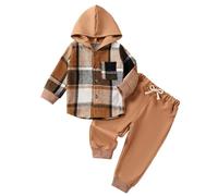 BemeUSWT Toddler Baby Boy Clothes 6 12 18 24 Months Autumn Winter Outfit Plaid Long Sleeve Shirt Tops Solid Elastic Waist Jogger Pants 2 Piece Set