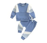 BemeUSWT Toddler Baby Boy Clothes Long Sleeve Color Block Sweatshirt Pullover Tops and Joggers Pants Set 2Pcs Casual Tracksuit Spring Winter (Blue, 3-4 Years)
