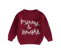 BemeUSWT Toddler Baby Boy Girl Christmas Jumper Snowman/Letter Embroidery Knitted Sweater Long Sleeve Crew Neck Pullover Tops Fall Winter Warm Clothes Merry Christmas Outfit (Maroon, 18-24 Months)