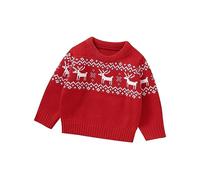 BemeUSWT Toddler Baby Boy Girl Christmas Jumper Snowman/Letter Embroidery Knitted Sweater Long Sleeve Crew Neck Pullover Tops Fall Winter Warm Clothes Merry Christmas Outfit (F Red, 9-12 Months)