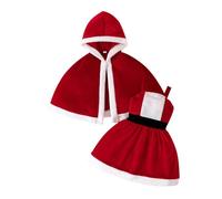 BemeUSWT Toddler Baby Girl Christmas Outfit Green/Red Velvet Christmas Party Dress Sleeveless A-Line Cami Dress with Baby Santa Hooded Cloak 2Pcs Xmas Clothes Set (Red B, 2-3T)