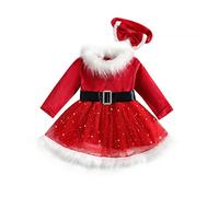 BemeUSWT Toddler Baby Girl's Santa Dress Christmas Dress for Girls Red Tulle Dress Xmas Santa Clause Cosplay Clothes Outfits Hat 1-6 Years (Baby Chrismas Red Dress 2022,2-3 Years)